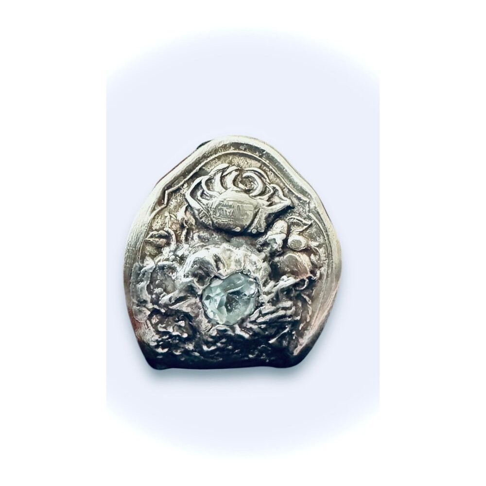 Vintage Spoon Ring With Aquamarine & Artisan Boho Metalwork Size 8 - Picture 14 of 17
